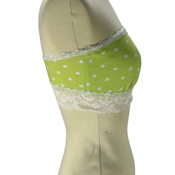 Bozzolo Polka Dot Lace Trim Tube Top M Green White Cotton Blend Stretch Resort - Picture 2 of 9